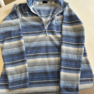 Eddie Bauer Blue and Gray Striped Fleece Pullover